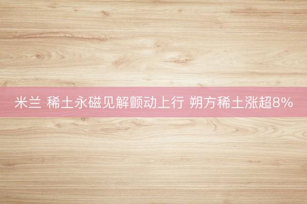 米兰 稀土永磁见解颤动上行 朔方稀土涨超8%